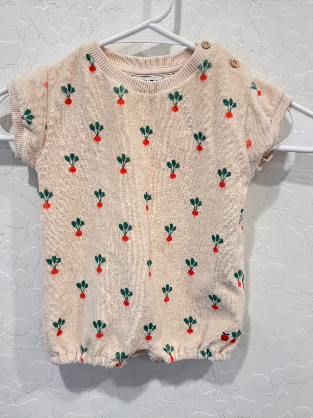 Emile et Ida Cream Romper Terry Cloth Radish Motif Baby 6 Months
